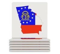 Flag Map of Georgia Ceramic Coaster Set Cork-Backed Square Heat Resistant Coasters Table Protection for Tea Coffee