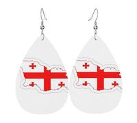 Flag Map of Georgia Printed Dangle Leather Earrings, Reversible Statement Jewelry with Silver Plated Hooks