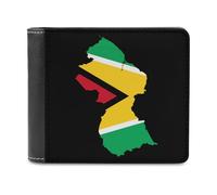 Flag Map of Guyana Men's Leather Wallet Casual Slim Bifold Wallet Minimalist Credit Card Holder with Money Clip
