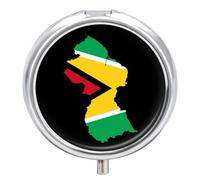 Flag Map of Guyana Pill Box with 3 Compartments and Mirror Cute Metal Round Pill Case for Vitamin Fish Oils