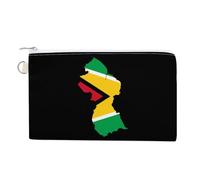Flag Map of Guyana Small Canvas Coin Purse Change Zippered Pouch Wallet Organizer Bags 7.4 X 4.6 Inch