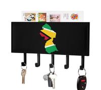 Flag Map of Guyana Wall Mounted Key Holder Organizer with 5 Hooks Keys Hanger Rack Home Decor