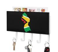 Flag Map of Guyana Wall Mounted Key Holder Organizer with 5 Hooks Keys Hanger Rack Home Decor