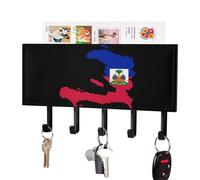 Flag Map of Haitians Wall Mounted Key Holder Organizer with 5 Hooks Keys Hanger Rack Home Decor