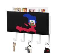 Flag Map of Haitians Wall Mounted Key Holder Organizer with 5 Hooks Keys Hanger Rack Home Decor