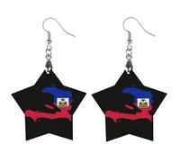Flag Map of Haitians Women's Wooden Earring Star Dangle Earrings Pendant Jewelry