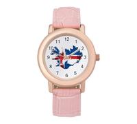 Flag Map of Iceland Women's Easy Read Watches Flexible Three Hand Round Case Quartz Watch for Small Wrists