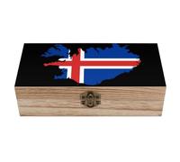 Flag Map of Iceland Wooden Storage Box Wood Jewelry Casket Present Boxes with Hinged Lid And Front Clasp