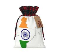 Flag Map Of India Print Plaid Burlap Bag With Drawstring Christmas Burlap Pouches For Birthday Party Favors Gift