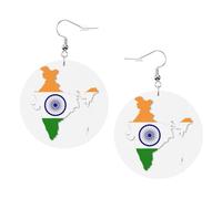 Flag Map Of India Printed Round Earrings For Women, 1 Pair Lightweight Leather Pierced Earrings Set Trendy Jewelry Gifts For Women Girls
