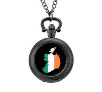 Flag Map of Ireland Vintage Pocket Watch with Chain Arabic Numerals Scale Quartz Pocket Watches Gifts for Men Women