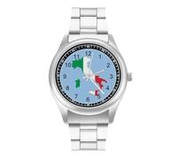 Flag Map of Italy Personalized Quartz Watch Stainless Steel Wrist Watches with Arabic Numerals for Men Women