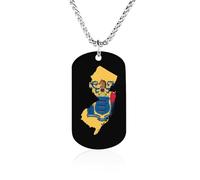 Flag Map of New Jersey Rectangle Memorial Necklace Personalized Metal Pendant Jewelry Gifts for Boyfriend Husband Dad 23.6in（60cm）
