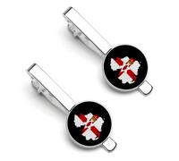 Flag Map of Northern Ireland 2 Pcs Tie Clips for Men Silver Necktie Bar Pins Classic Suit Accessories Jewelry Gift 5.5x2.2cm