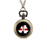 Flag Map of Northern Ireland Classic Quartz Pocket Watch Vintage Men's Pocketwatch with Chain Christmas Gifts for Father Husband Boyfriend