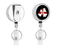Flag Map of Northern Ireland Metal Retractable Keychain Heavy Duty ID Badge Holder Stainless Steel Badge Reel with Belt Clip