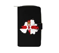 Flag Map of Northern Ireland Women's Wallet Leather Bifold Blocking Card Holder Trendy Ladies Clutch Purse 19.7x11x3.5cm