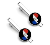 Flag Map of Paraguay 1 Pair Men's Tie Clips Lightweight Necktie Tie Bars for Business Wedding Suit