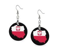 Flag Map of Poland Round Wooden Earrings Boho Drop Pendant Fashion Gifts for Women