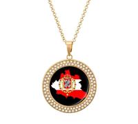 Flag Map of Polish Lithuanian Commonwealth Women's Alloy Long Necklaces Round Pendant Ladies Diamond Necklace Jewelry Gift Golden-style