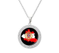 Flag Map of Polish Lithuanian Commonwealth Women's Alloy Long Necklaces Round Pendant Ladies Diamond Necklace Jewelry Gift Silver-style