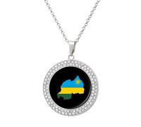 Flag Map of Rwanda Fashion Diamond Round Pendant Necklace Multicolored Necklaces Gift for Wife Mother Girlfriend