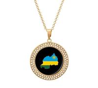 Flag Map of Rwanda Fashion Diamond Round Pendant Necklace Multicolored Necklaces Gift for Wife Mother Girlfriend