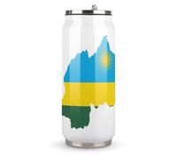 Flag Map of Rwanda Funny Coke Cup Reusable Travel Mug with Lid and Straw Stainless Steel Drink Tumbler 500ml