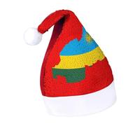 Flag Map of Rwanda Funny Sequin Santa Hat Plush Christmas Hats Party Headwear for Holiday New Year
