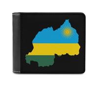 Flag Map of Rwanda Men's Wallets Minimalist Bifold Wallet Leather Card Cases Casual Coin Purse