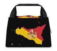Flag Map of Sicilian Insulated Lunch Bag Reusable Lunch Container Leakproof Tote for Office, Work, Beach Or Travel