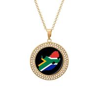 Flag Map of South Africa Funny Necklace With Printed Pendant Novelty Diamond Jewelry for Women Men Silver/Gold