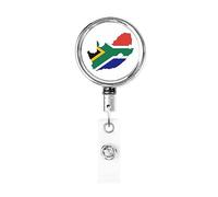 Flag-Map of South Africa Heavy Duty Metal Badge Holder Reel, Retractable Badge Holder with Belt Clip for Key Name Card Holder Employee Teacher