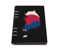 Flag Map of South Korea 6 Ring Refillable Notebook PU Leather A5 Binder Planner Book Loose-Leaf Notebooks with 90 Sheets Paper