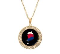 Flag Map of South Korea Fashion Women's Diamond Necklace Shiny Round Pendant Jewelry Romantic Gifts