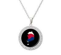 Flag Map of South Korea Fashion Women's Diamond Necklace Shiny Round Pendant Jewelry Romantic Gifts