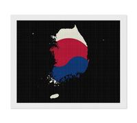 Flag Map of South Korea Square Diamond Art Kits for Adults 5D DIY Full Drill Painting Gems Wall Arts and Crafts 16"x20"