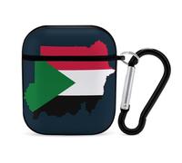 Flag Map of Sudan Compatible with Airpod 1/2 Case PC Scratch-Resistant Drop-Proof Protective Cover with Keychain Black-style