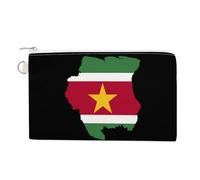 Flag Map of Suriname Small Canvas Coin Purse Change Zippered Pouch Wallet Organizer Bags 7.4 X 4.6 Inch