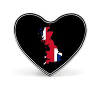 Flag Map of The Kingdom of Great Britain Printed Heart Brooches Colorful Fashion Pins Badge for Backpacks Shirts Scarf