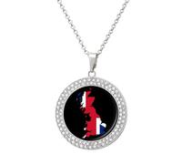 Flag Map of The Kingdom of Great Britain Shiny Diamond Necklace for Women Personalized Round Pendant Chain Jewel Gift