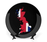 Flag Map of The Kingdom of Great Britain Trendy Bone China Decorative Plate with Display Stand Ceramic Decor Plate Art Crafts 8inch