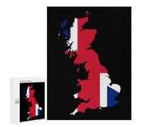 Flag Map of The Kingdom of Great Britain Vertical Wooden Jigsaw Puzzles for Adults Challenge Intelligent Puzzle Letter on Back Picture Home Decor