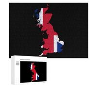Flag Map of The Kingdom of Great Britain Wooden Jigsaw Puzzles for Adults Challenge Intelligent Puzzle Letter on Back Picture Home Decor