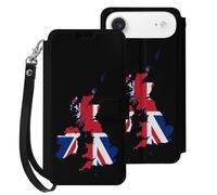 Flag Map of The United Kingdom Cell Phone Flip Leather Case Classic Protection Compatible with iPhone 17/17 Air/17 Pro/17 Pro Max