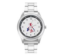 Flag Map of The United Kingdom Men's Steel Strap Watch Easy Reader Casual Silver Dial Fashion Analog Watches