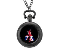 Flag Map of The United Kingdom Vintage Pocket Watch with Chain Classic Numerals White Dial