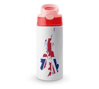 Flag Map of The United Kingdom Water Bottle with Straw and Handle and Pop-Up Spout Cover Leak-Proof Stainless Steel Travel Cup
