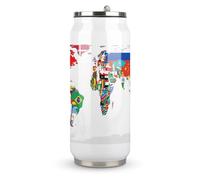 Flag Map of The World Printed Stainless Steel Tumbler Travel Coffee Mug Insulated Water Cup with Lid and Straw