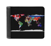 Flag Map of The World Printed Wallets Bifold Wallet Change Cash Bag with Multiple Card Slots for Men and Women